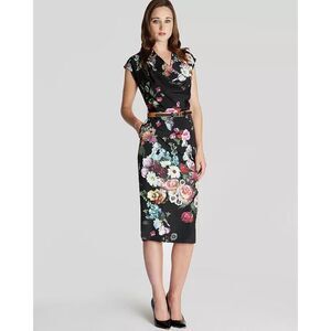 Ted Baker Robyne Oil Painting Cowl neck Print Midi Floral black Dress -no belt